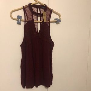 American Eagle Outfitters Cranberry Red High Collar Sleeveless Blouse Small NWT